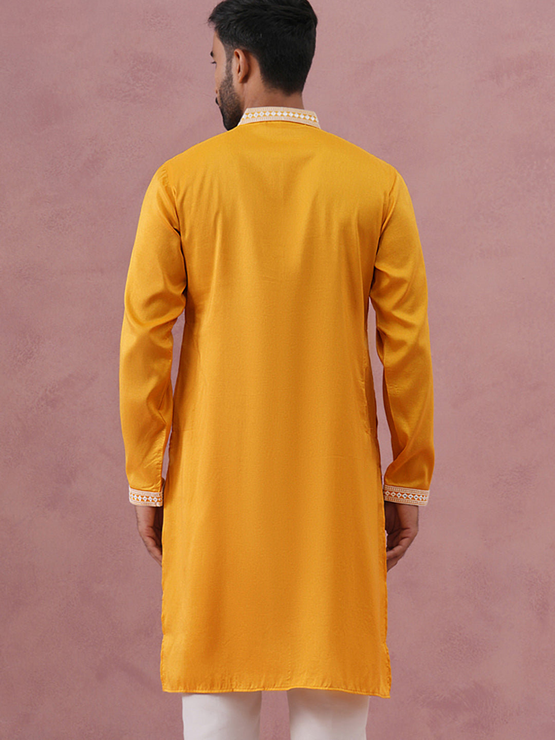 Traditional Silk-Blend Kurta With Embroidery