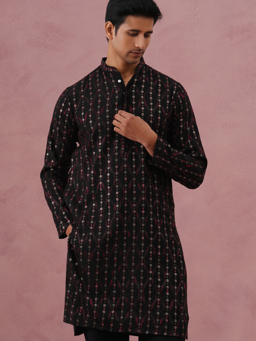 Silk Blend Embroidered Kurta For Men