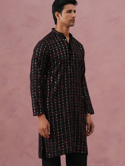 Silk Blend Embroidered Kurta For Men