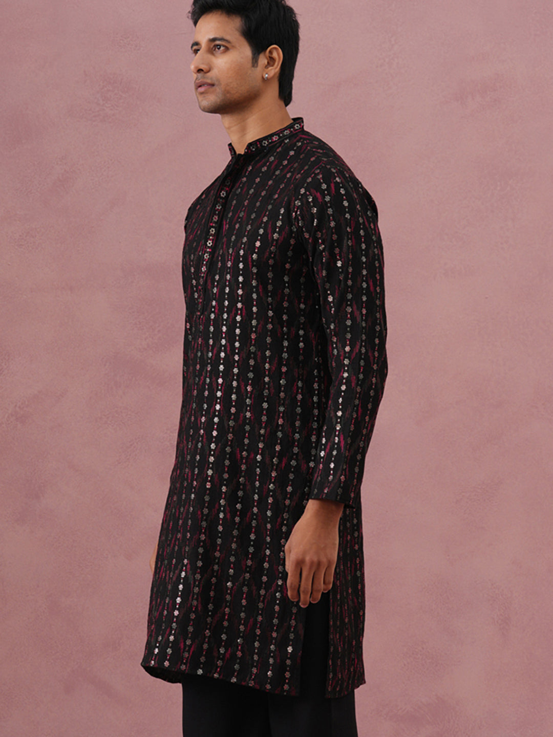 Silk Blend Embroidered Kurta For Men