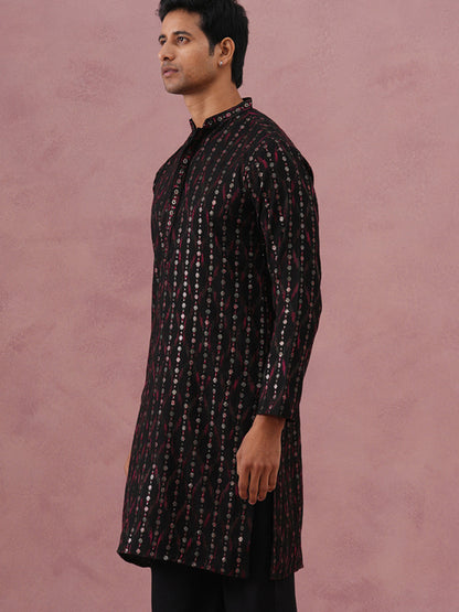 Silk Blend Embroidered Kurta For Men