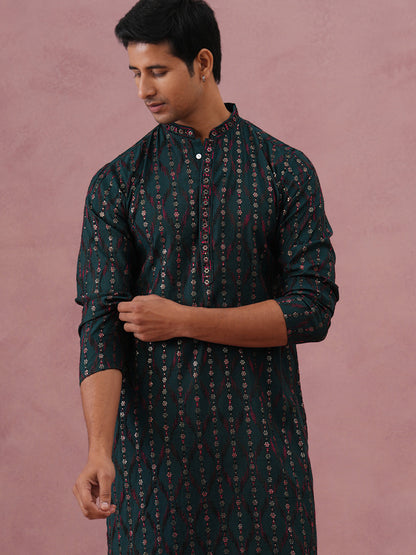 Silk Blend Embroidered Kurta For Men