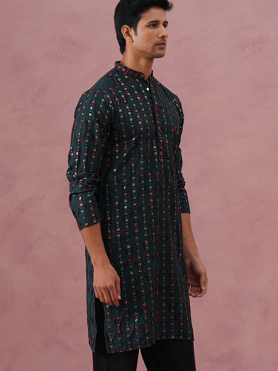 Silk Blend Embroidered Kurta For Men