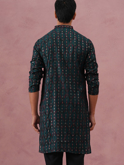 Silk Blend Embroidered Kurta For Men