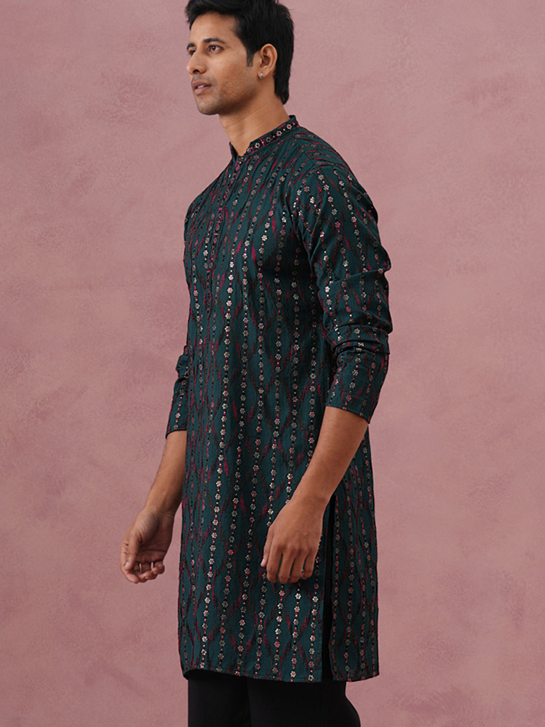 Silk Blend Embroidered Kurta For Men