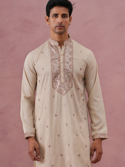 Silk Blend Embroidered Kurta For Men
