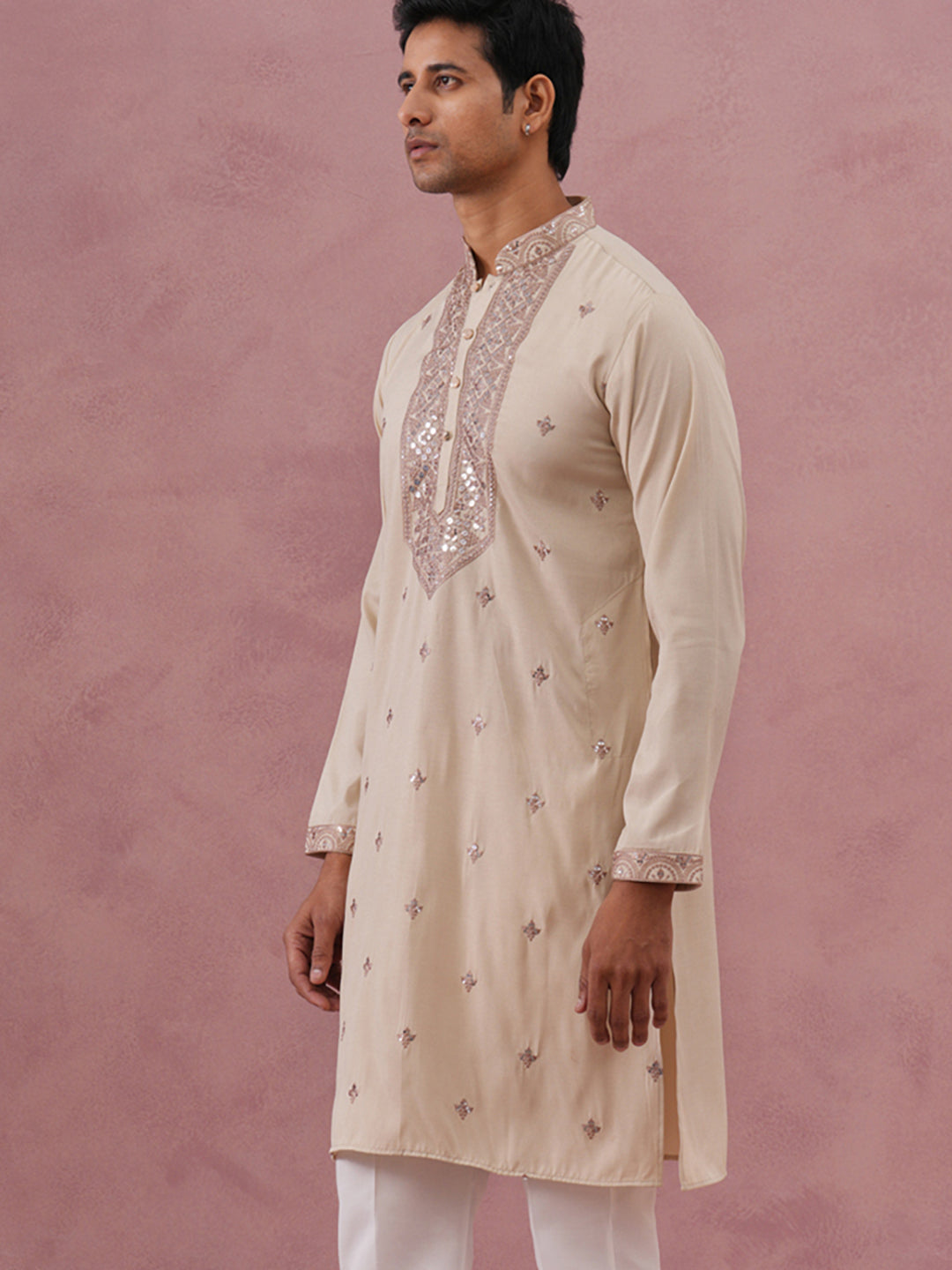 Silk Blend Embroidered Kurta For Men