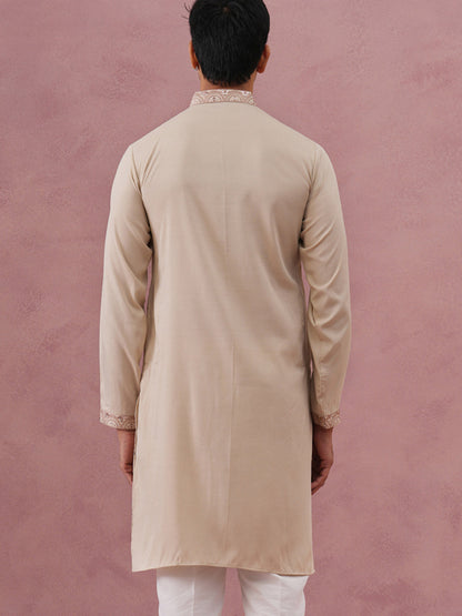 Silk Blend Embroidered Kurta For Men