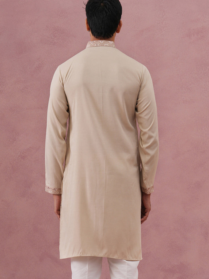 Silk Blend Embroidered Kurta For Men