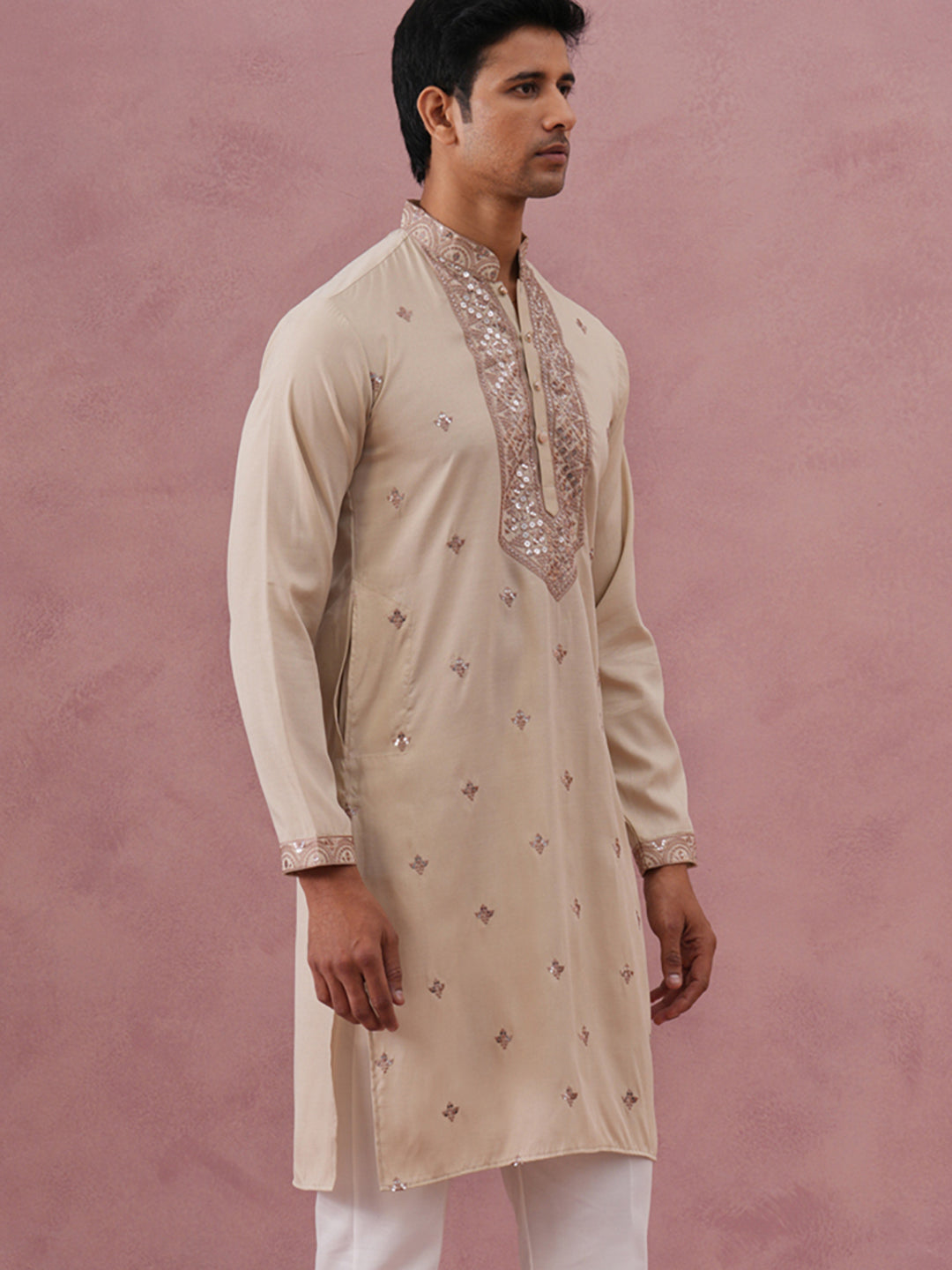 Silk Blend Embroidered Kurta For Men