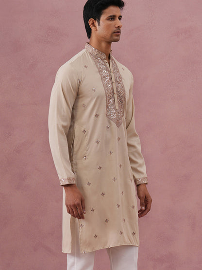 Silk Blend Embroidered Kurta For Men