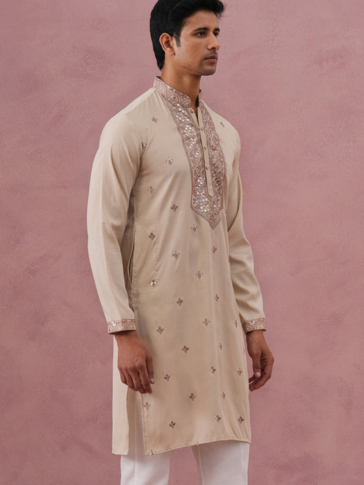 Silk Blend Embroidered Kurta For Men