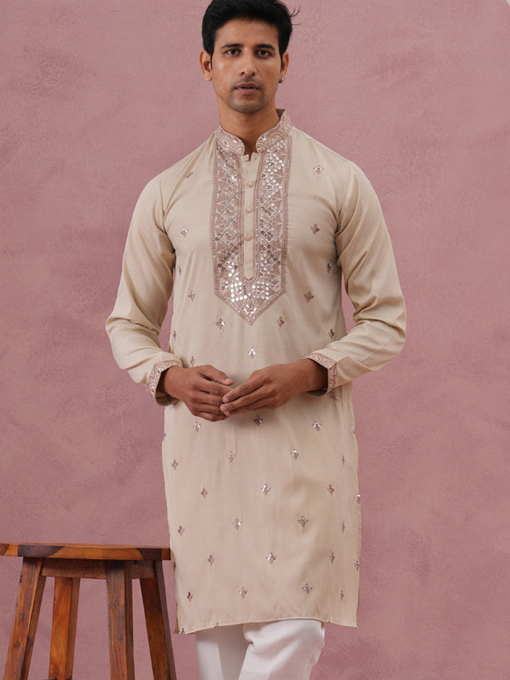 Silk Blend Embroidered Kurta For Men