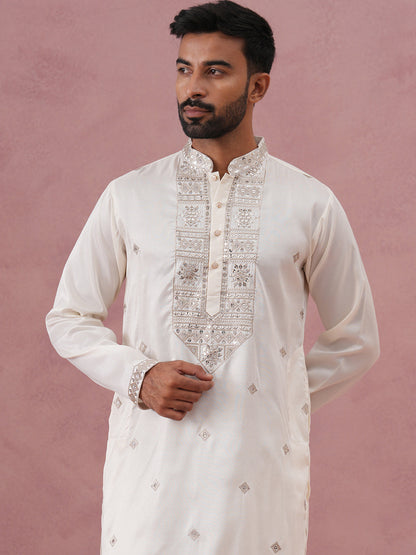 Silk Blend Embroidered Kurta For Men