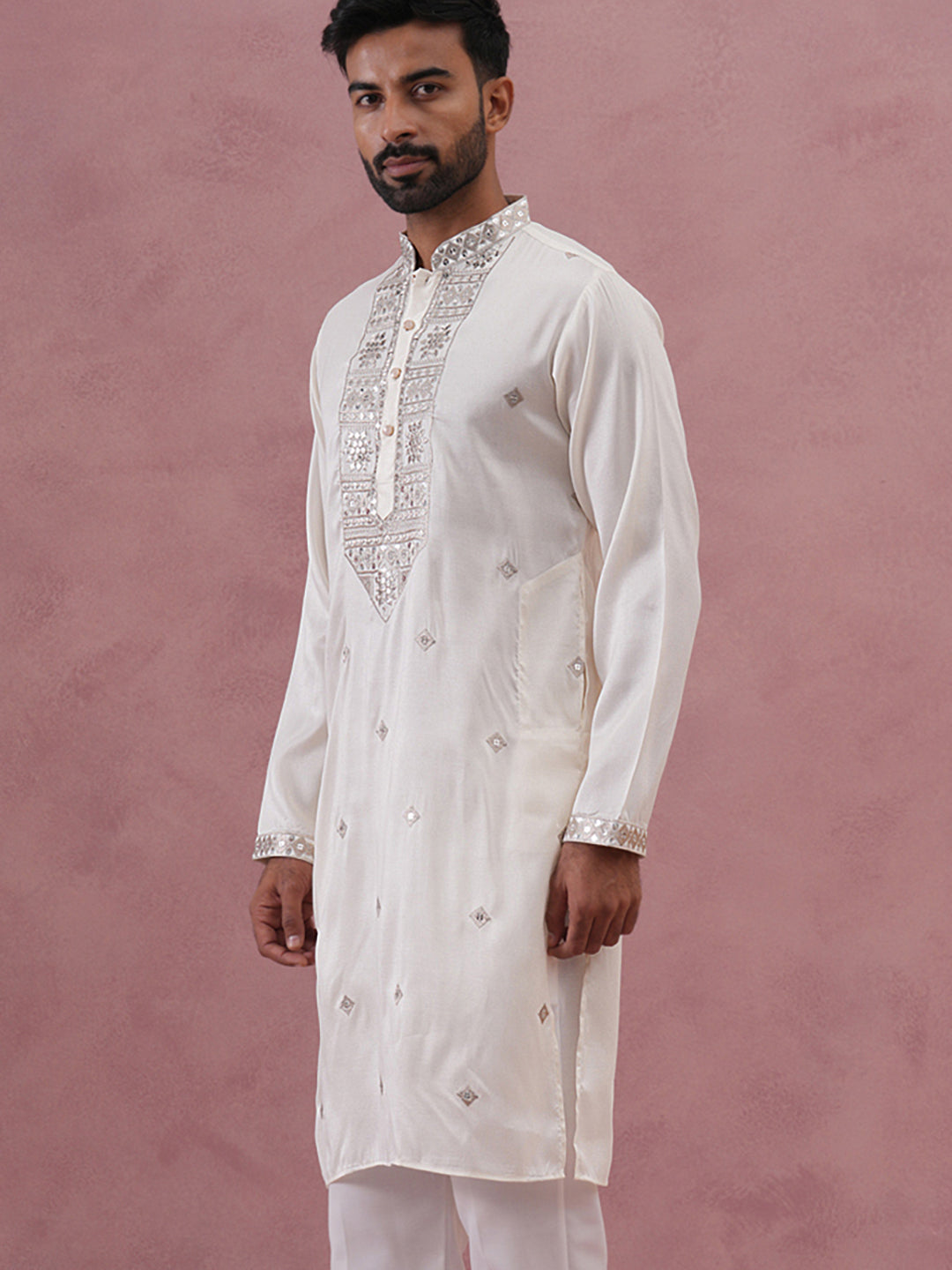 Silk Blend Embroidered Kurta For Men