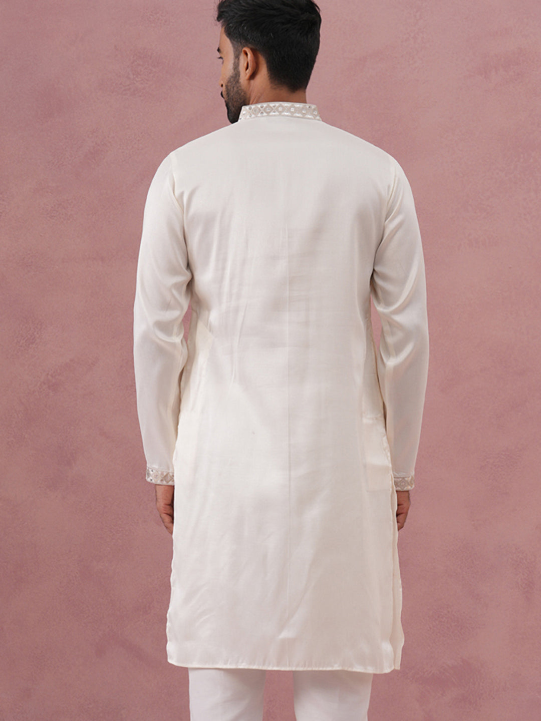 Silk Blend Embroidered Kurta For Men
