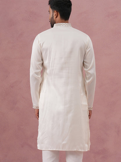 Silk Blend Embroidered Kurta For Men