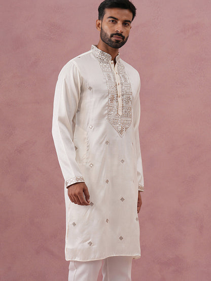 Silk Blend Embroidered Kurta For Men