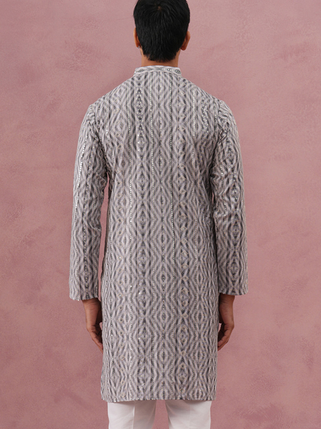 Grey Geometric Print &amp; Sequin Kurta