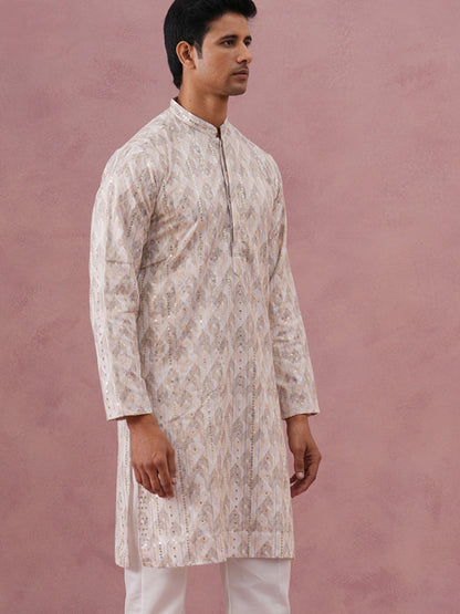 Peach Geometric Print & Sequin Kurta