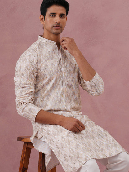 Peach Geometric Print & Sequin Kurta