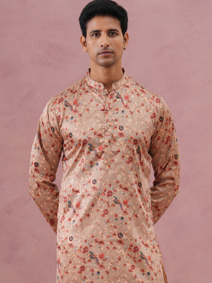 Floral Foil Printed Silk Blend Kurta