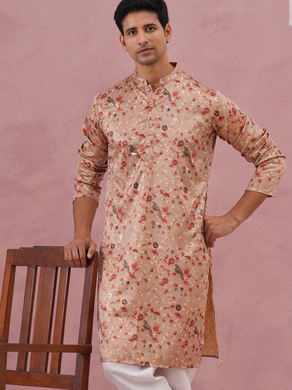 Floral Foil Printed Silk Blend Kurta
