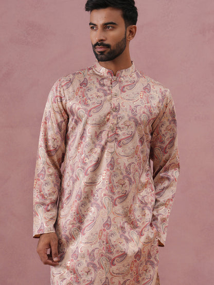 Paisley Foil Printed Silk Blend Kurta