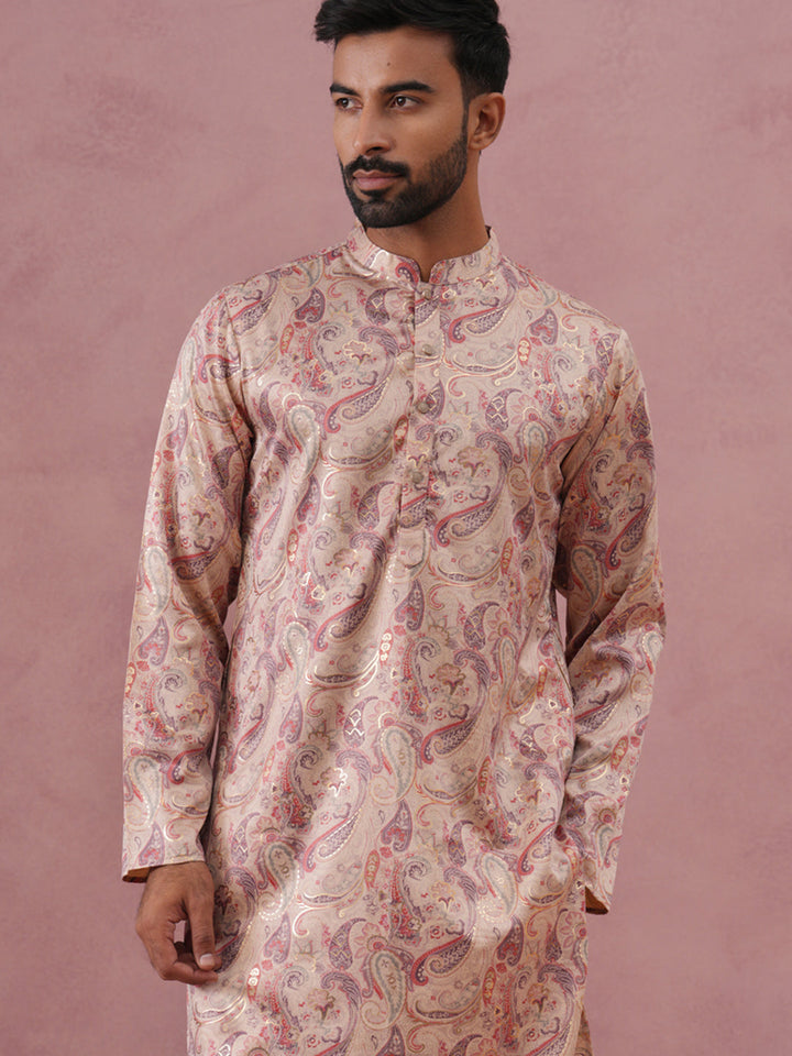 Paisley Foil Printed Silk Blend Kurta