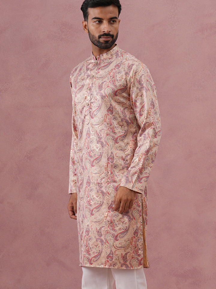 Paisley Foil Printed Silk Blend Kurta