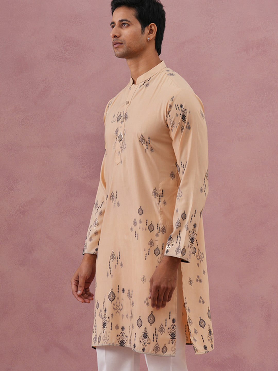 Men'S Foil Printed Festive Kurta