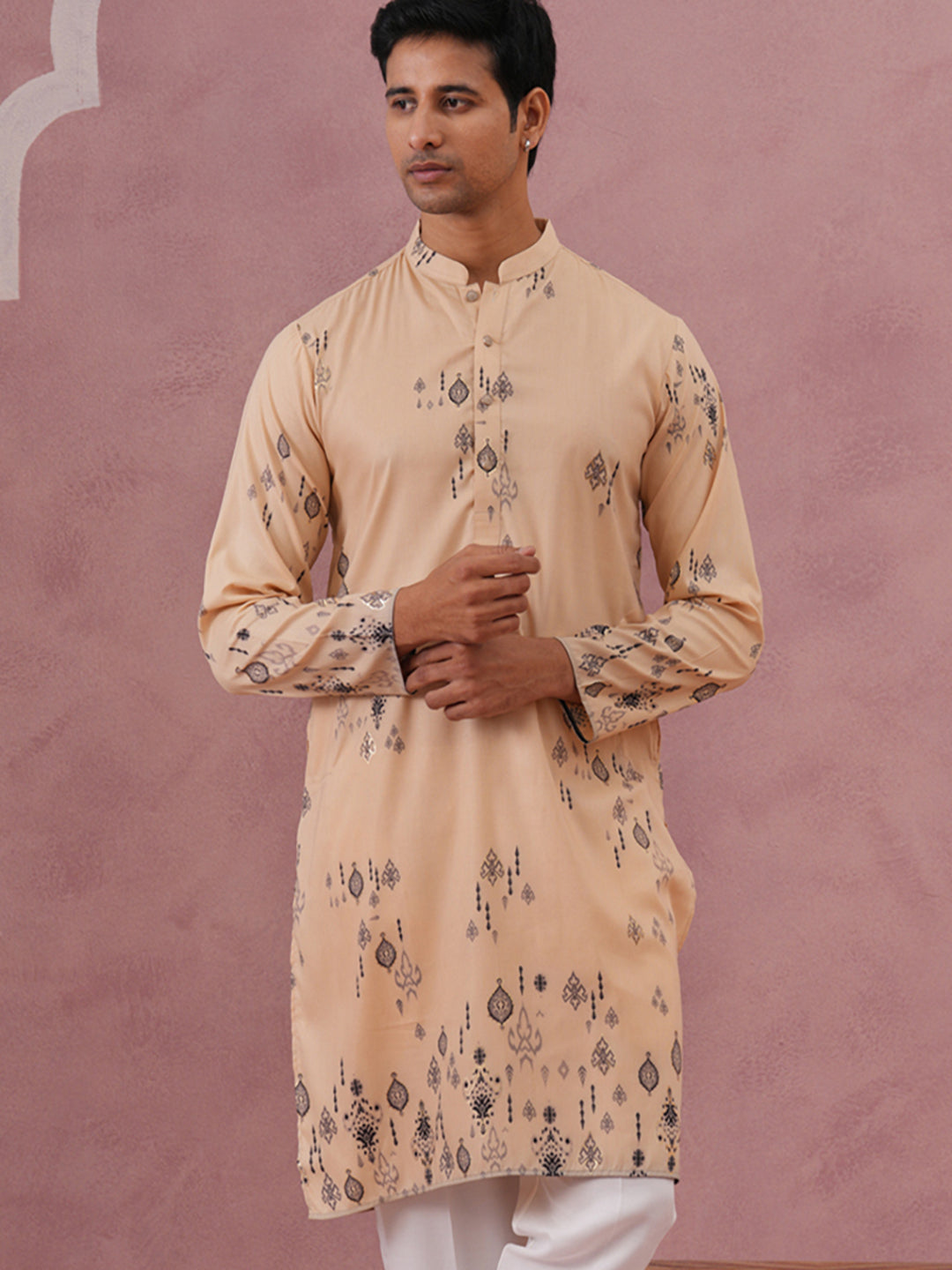Men'S Foil Printed Festive Kurta