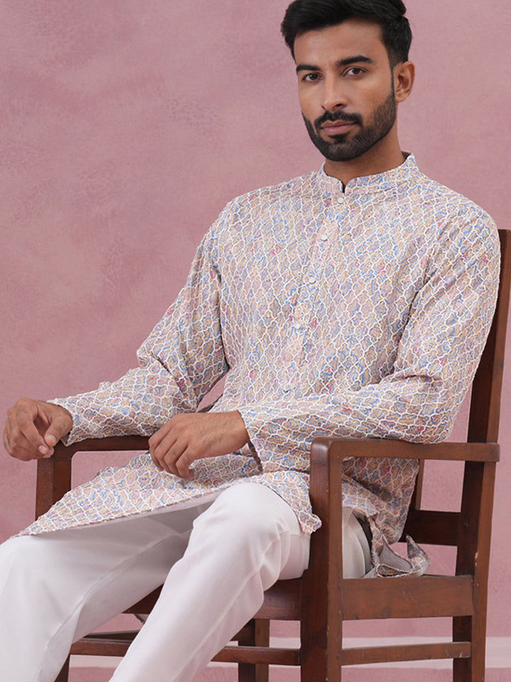 Traditional Cotton Blend Embroidered Kurta