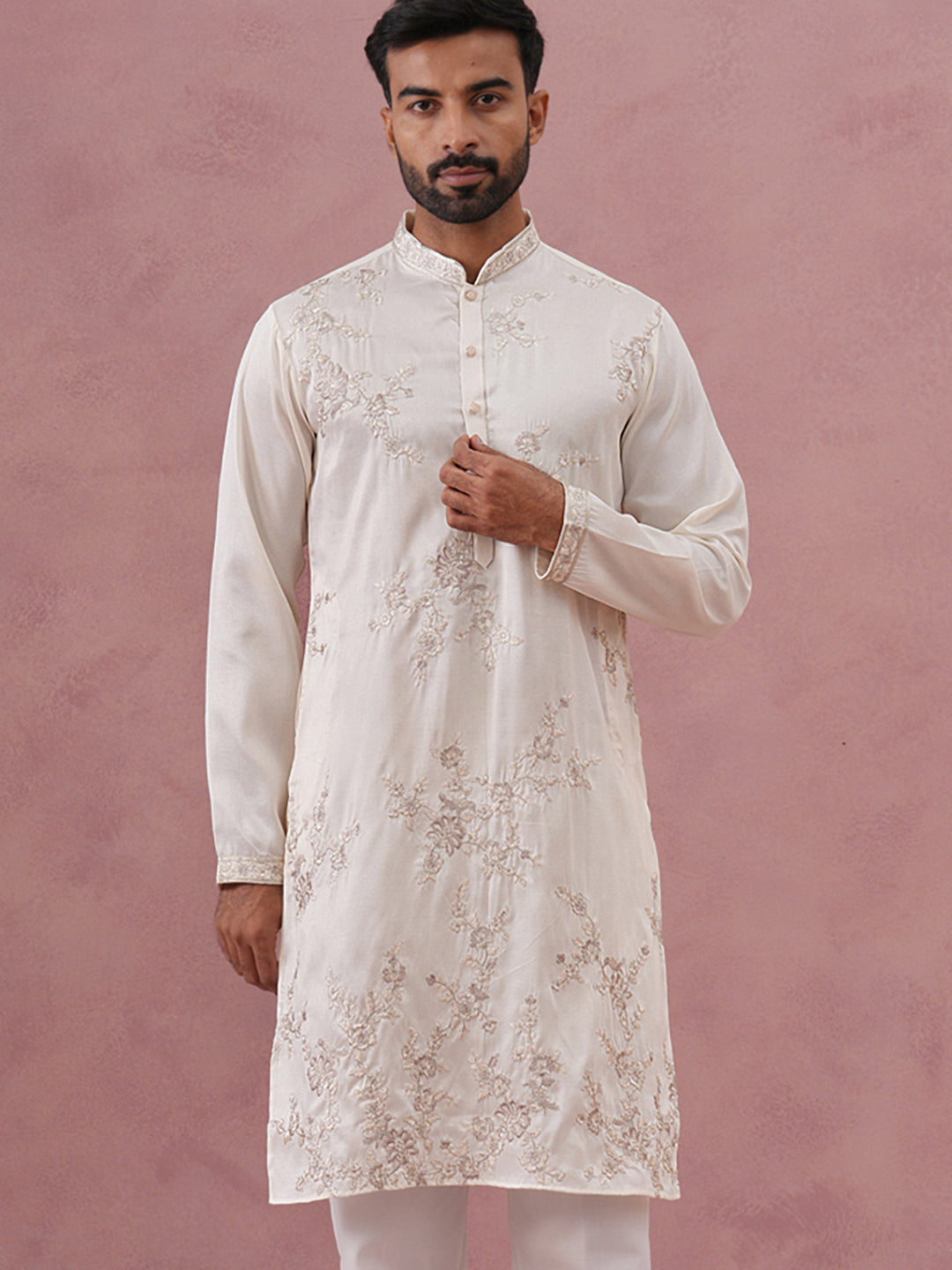 Men’S Silk Blend Embroidered Kurta