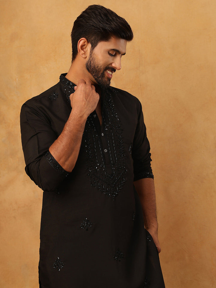 Silk Blend Embroidered Kurta For Men