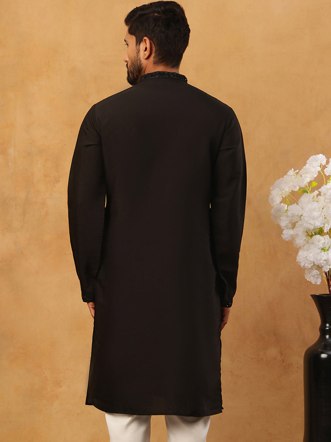 Silk Blend Embroidered Kurta For Men
