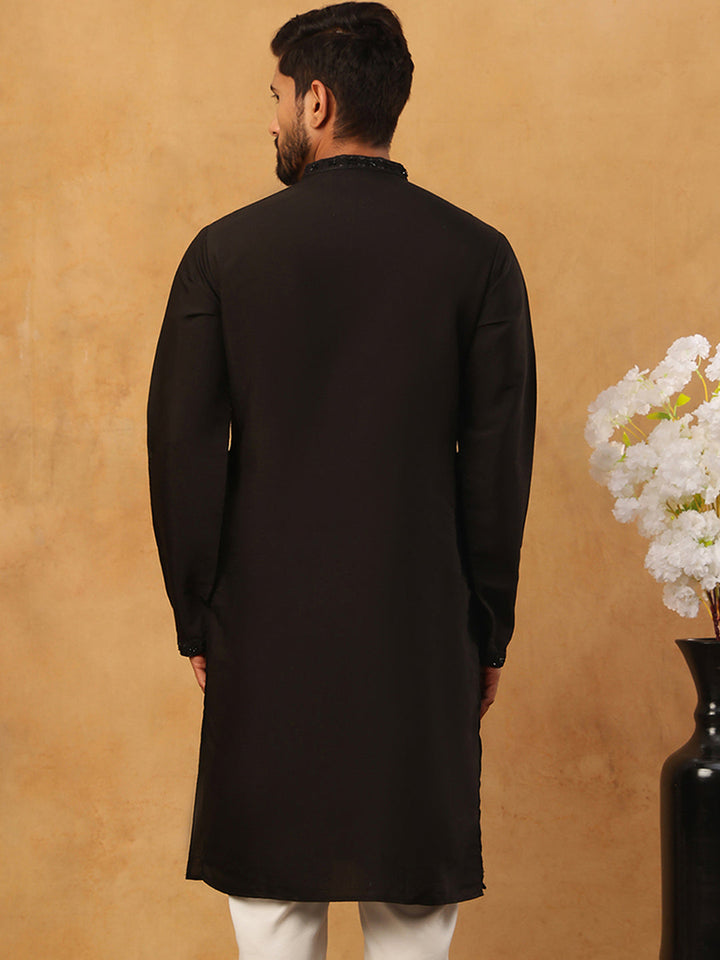 Silk Blend Embroidered Kurta For Men