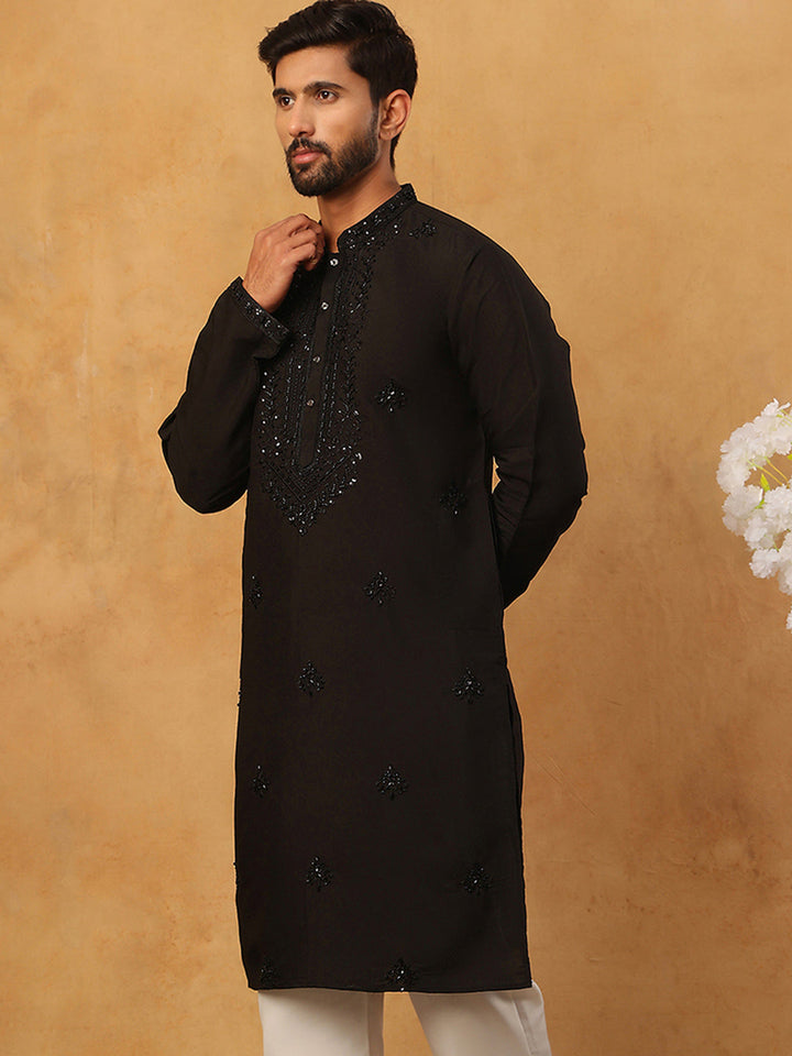 Silk Blend Embroidered Kurta For Men