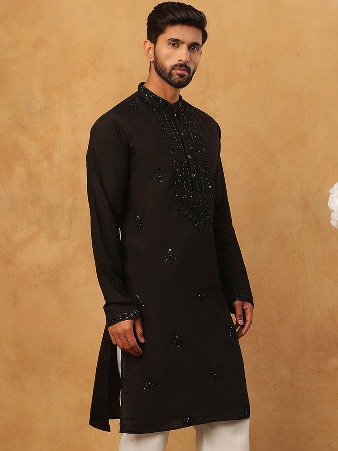 Silk Blend Embroidered Kurta For Men