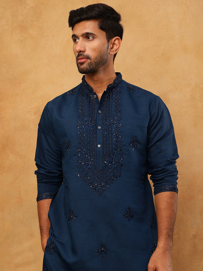 Silk Blend Embroidered Kurta For Men