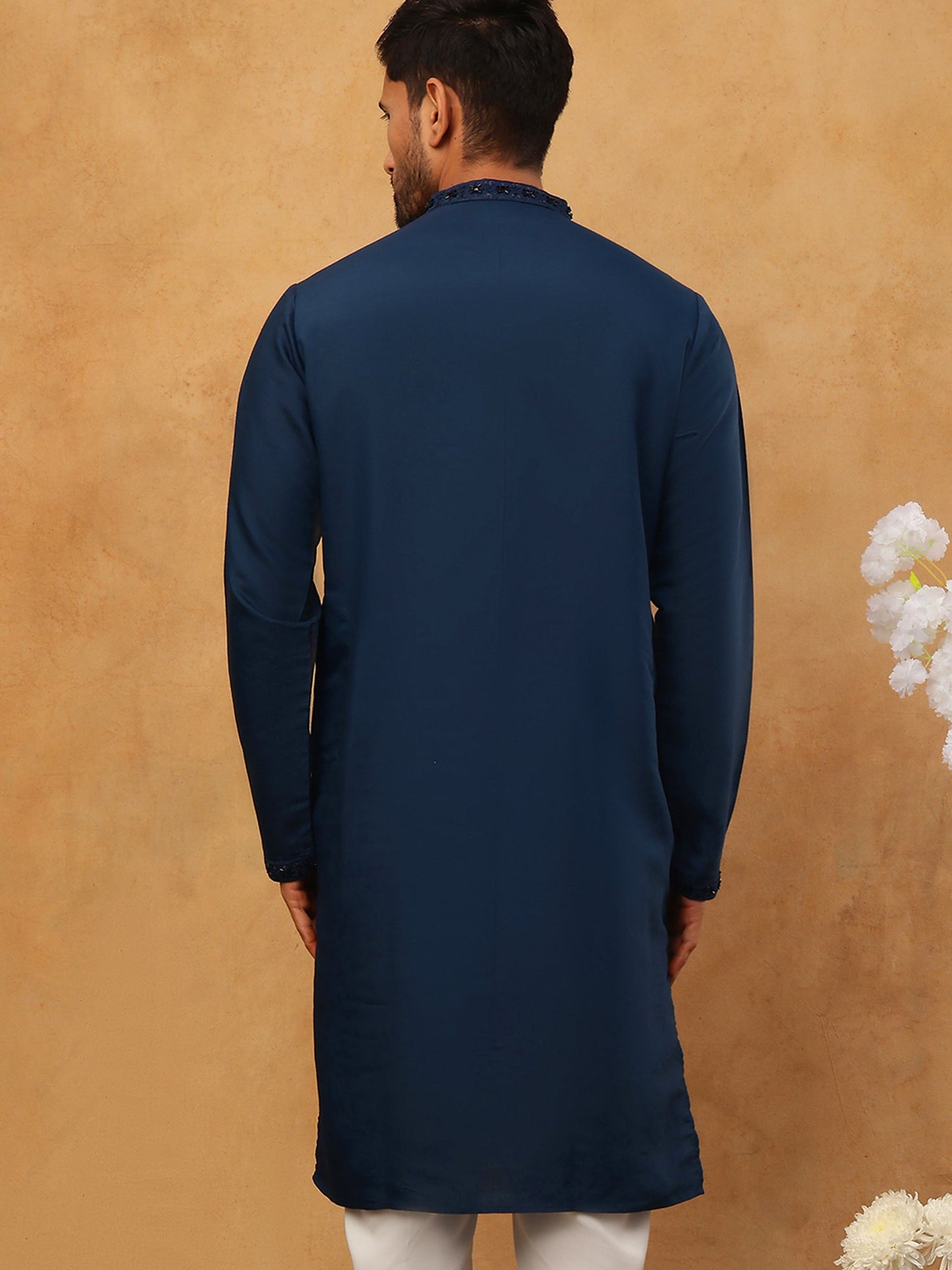 Silk Blend Embroidered Kurta For Men