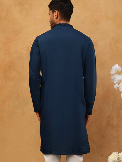 Silk Blend Embroidered Kurta For Men