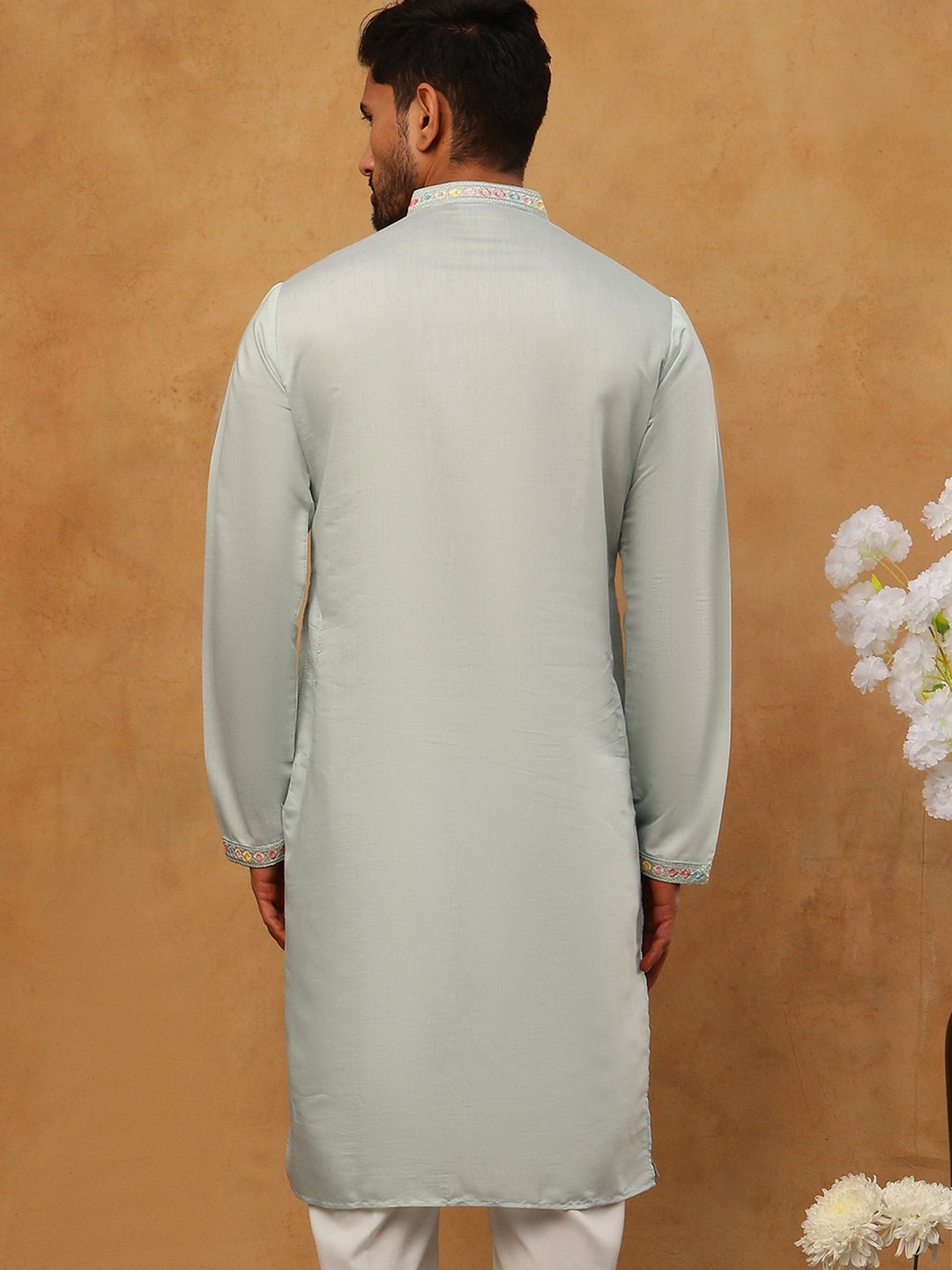 Silk Blend Embroidered Kurta
