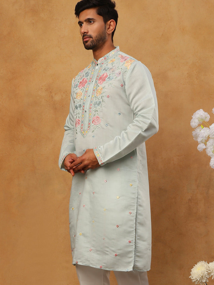 Silk Blend Embroidered Kurta