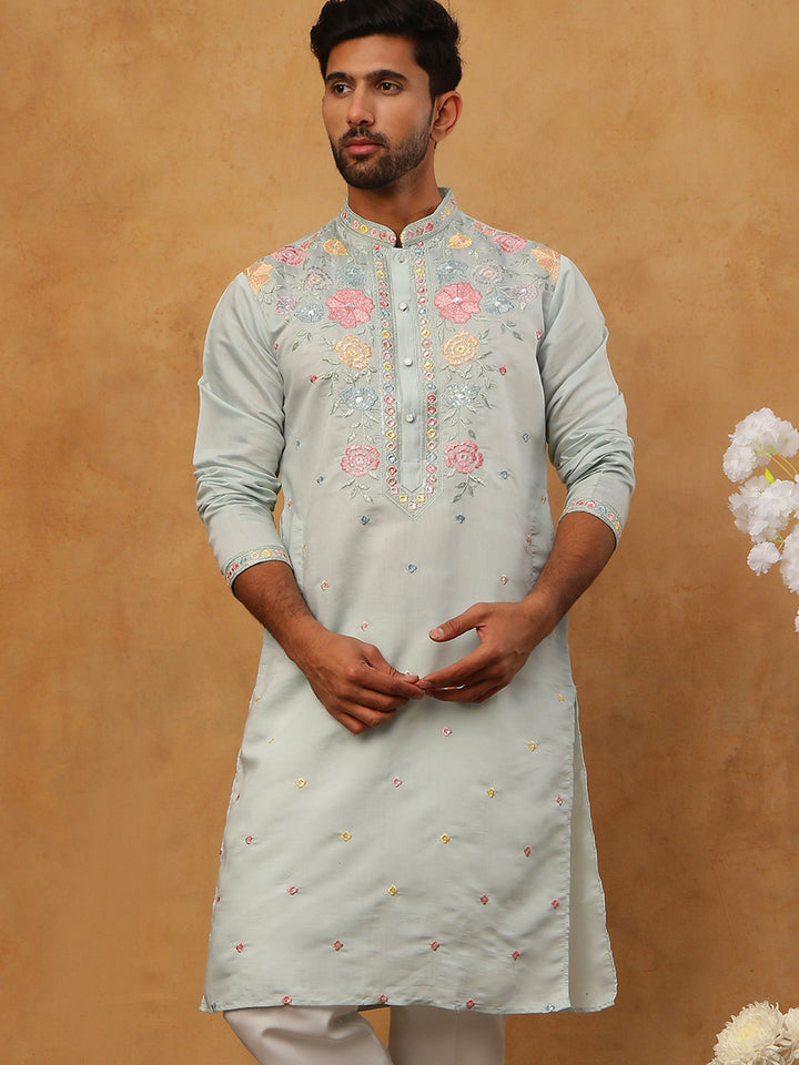 Silk Blend Embroidered Kurta