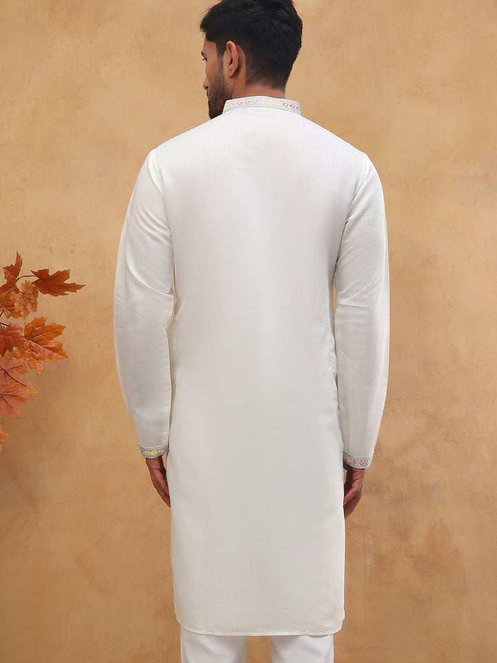 Silk Blend Embroidered Kurta