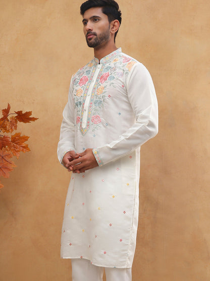 Silk Blend Embroidered Kurta