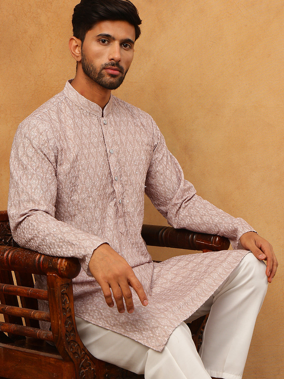 Cotton Blend Printed &amp; Embroidered Kurta