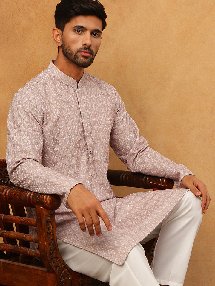 Cotton Blend Printed &amp; Embroidered Kurta