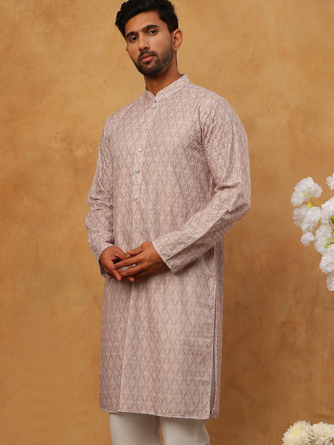 Cotton Blend Printed &amp; Embroidered Kurta